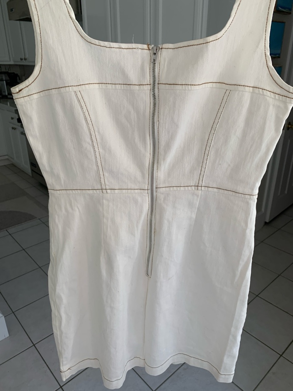 light denim Dress with Brown Contrast Stitching - Picture 2 of 12